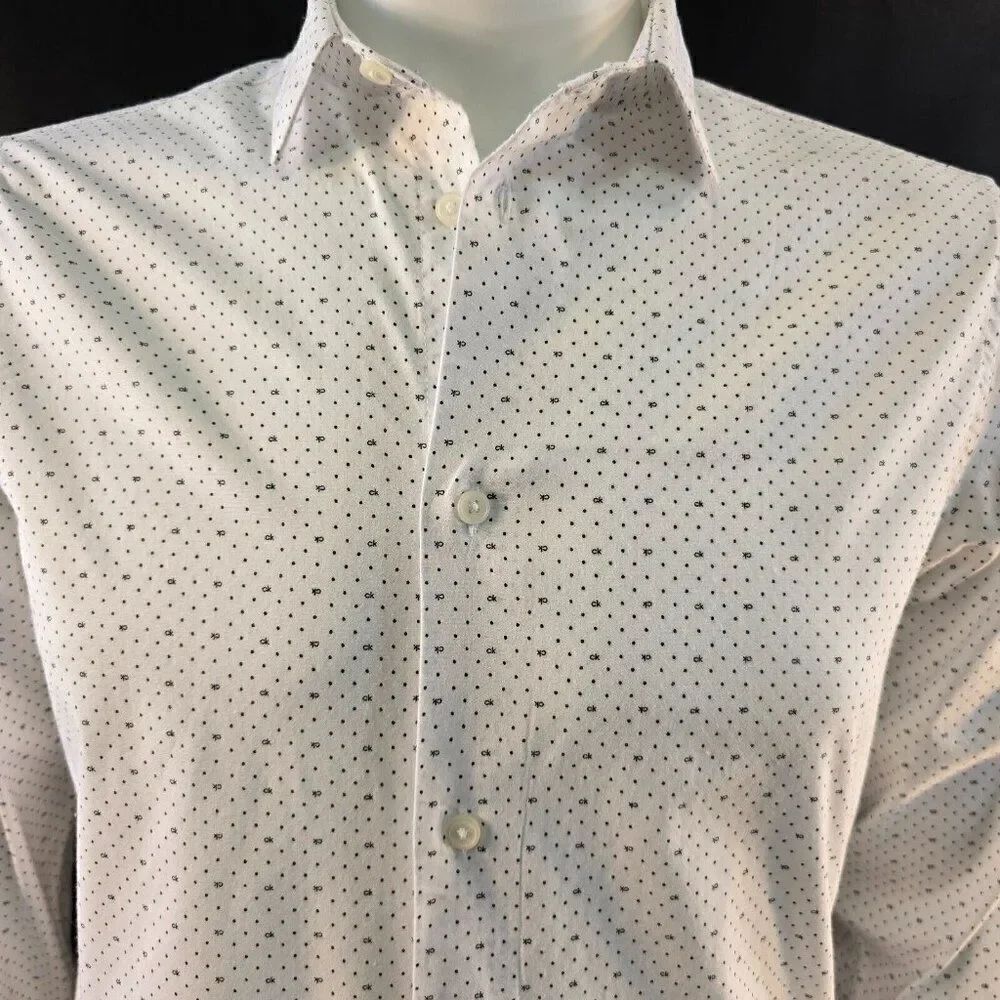 Calvin Klein CK Logo Print Pattern Boys Shirt Sz 20 Slim Fit Stretch Button Up